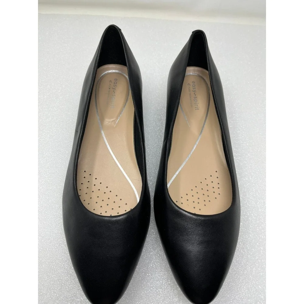 Easy Spirit Caldise Womens 10W Black Leather Pointed Toe Block Heel Pumps Shoes